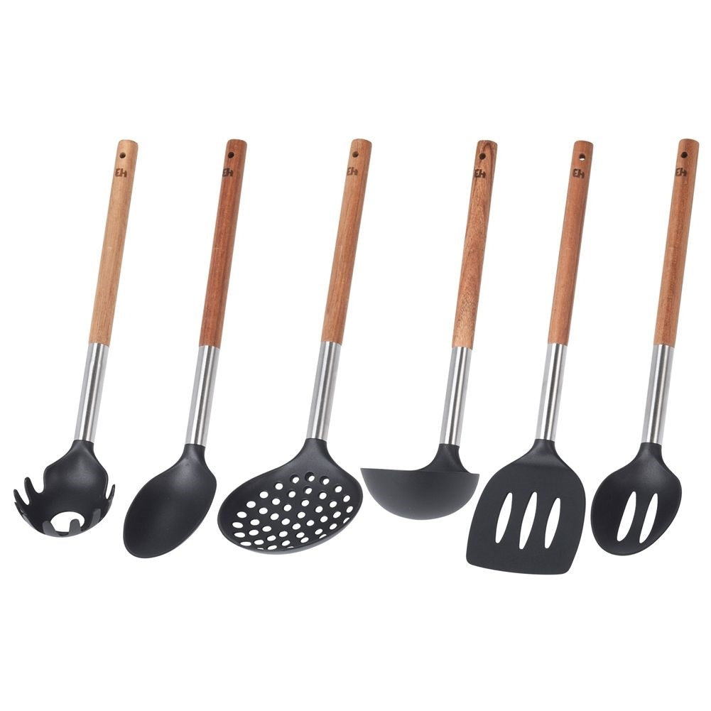 Practical kitchen utensil set in metal basket with 6 tools