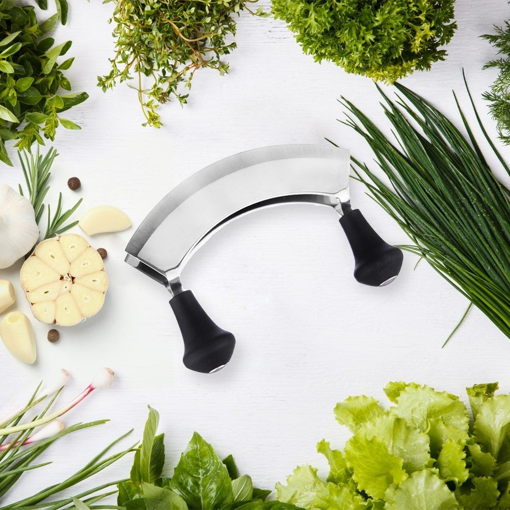 Practical knife with double blade for vegetables and herbs