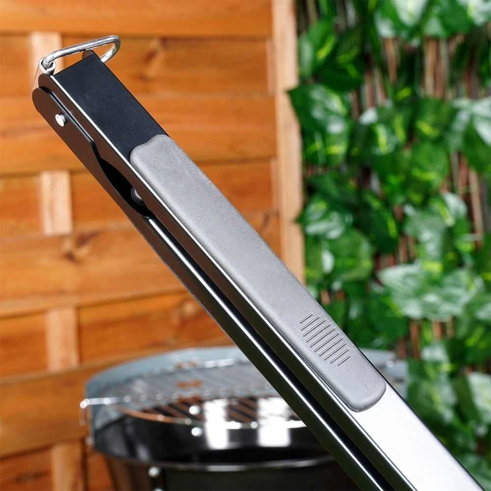 Practical long tongs in stainless steel for cooking