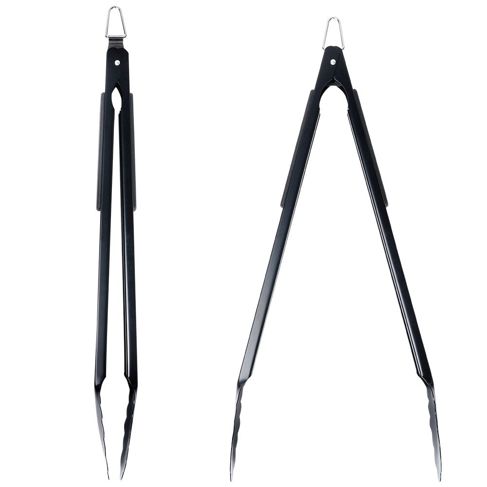 Practical long tongs in stainless steel for cooking