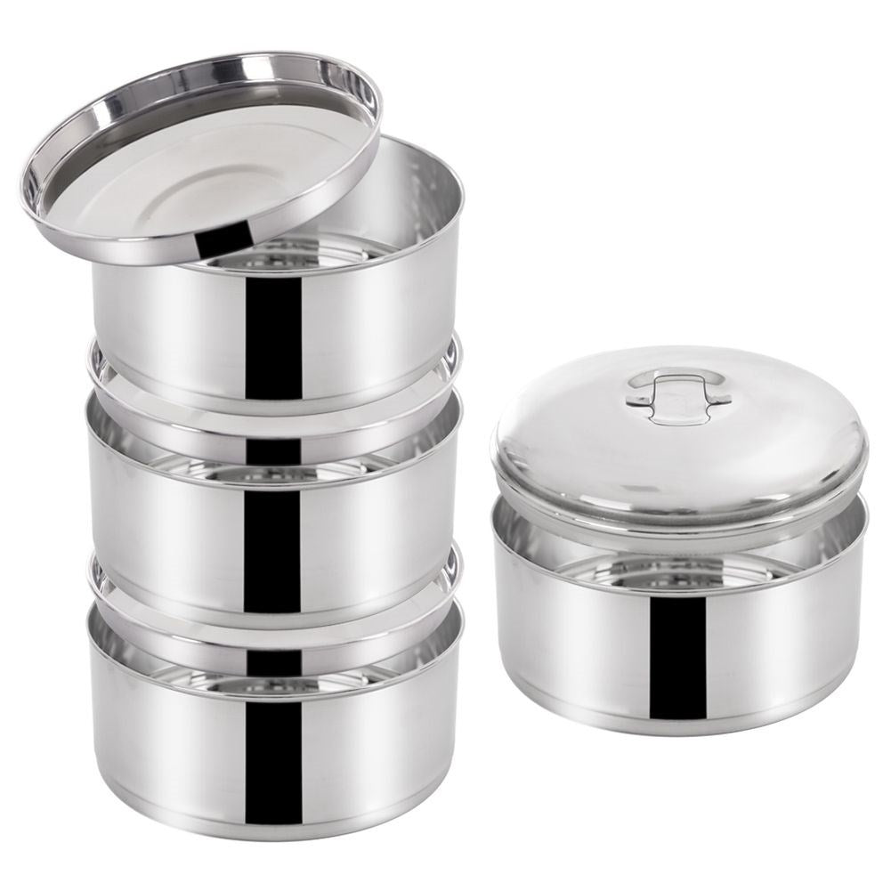 Practical lunch box with 4 containers in stainless steel