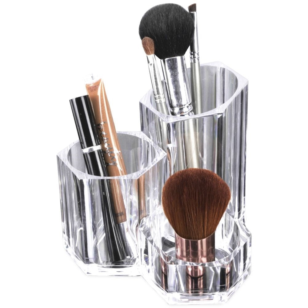 Practical makeup organizer with three compartments in transparent acrylic