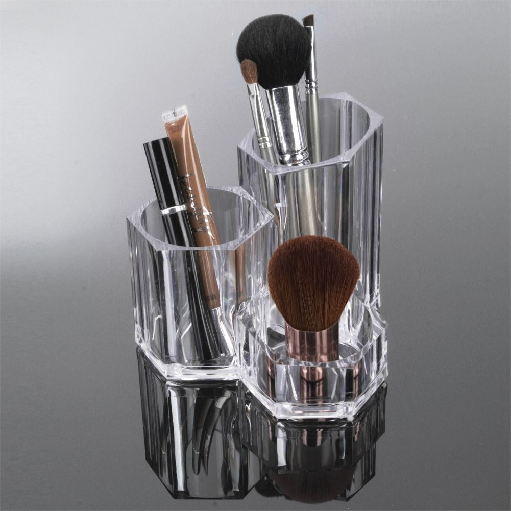 Practical makeup organizer with three compartments in transparent acrylic