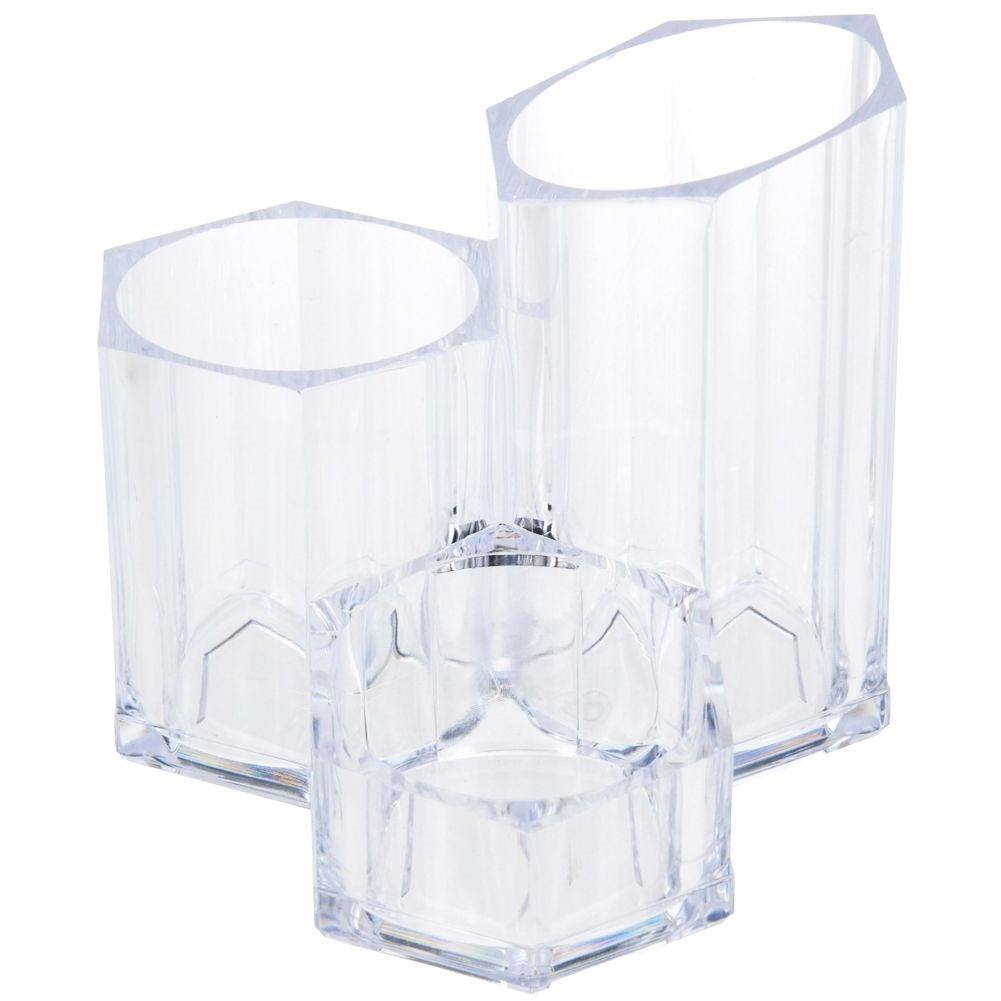 Practical makeup organizer with three compartments in transparent acrylic