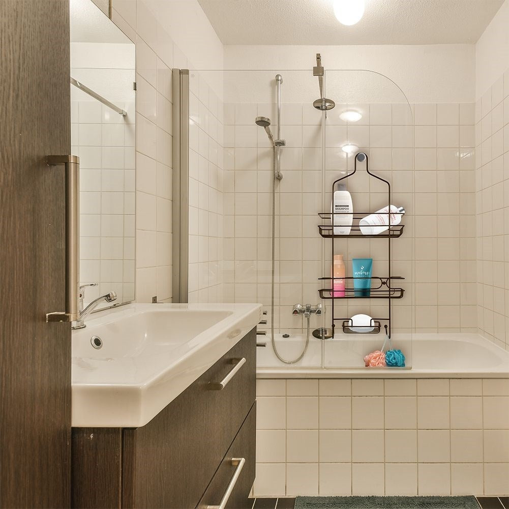 Practical metal shelf for bathroom storage without drilling