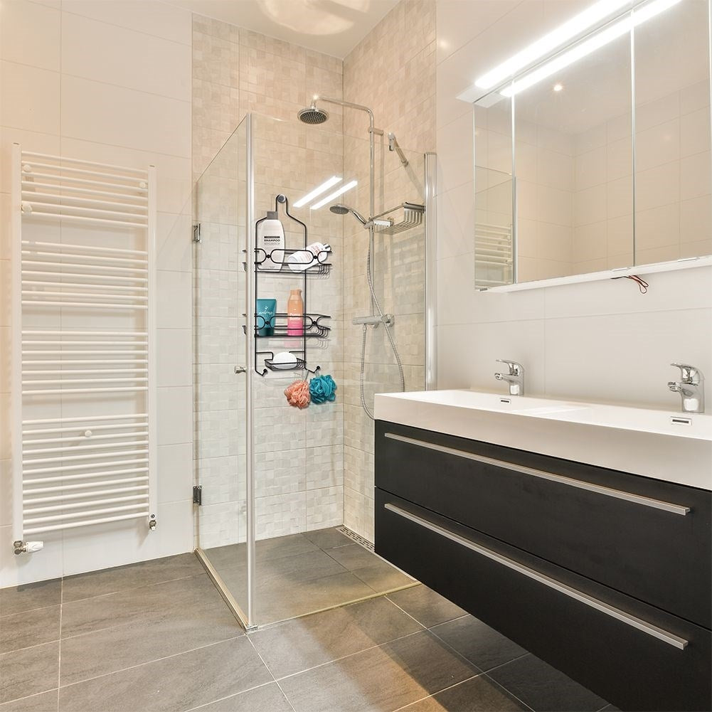 Practical metal shelf for bathroom storage without drilling
