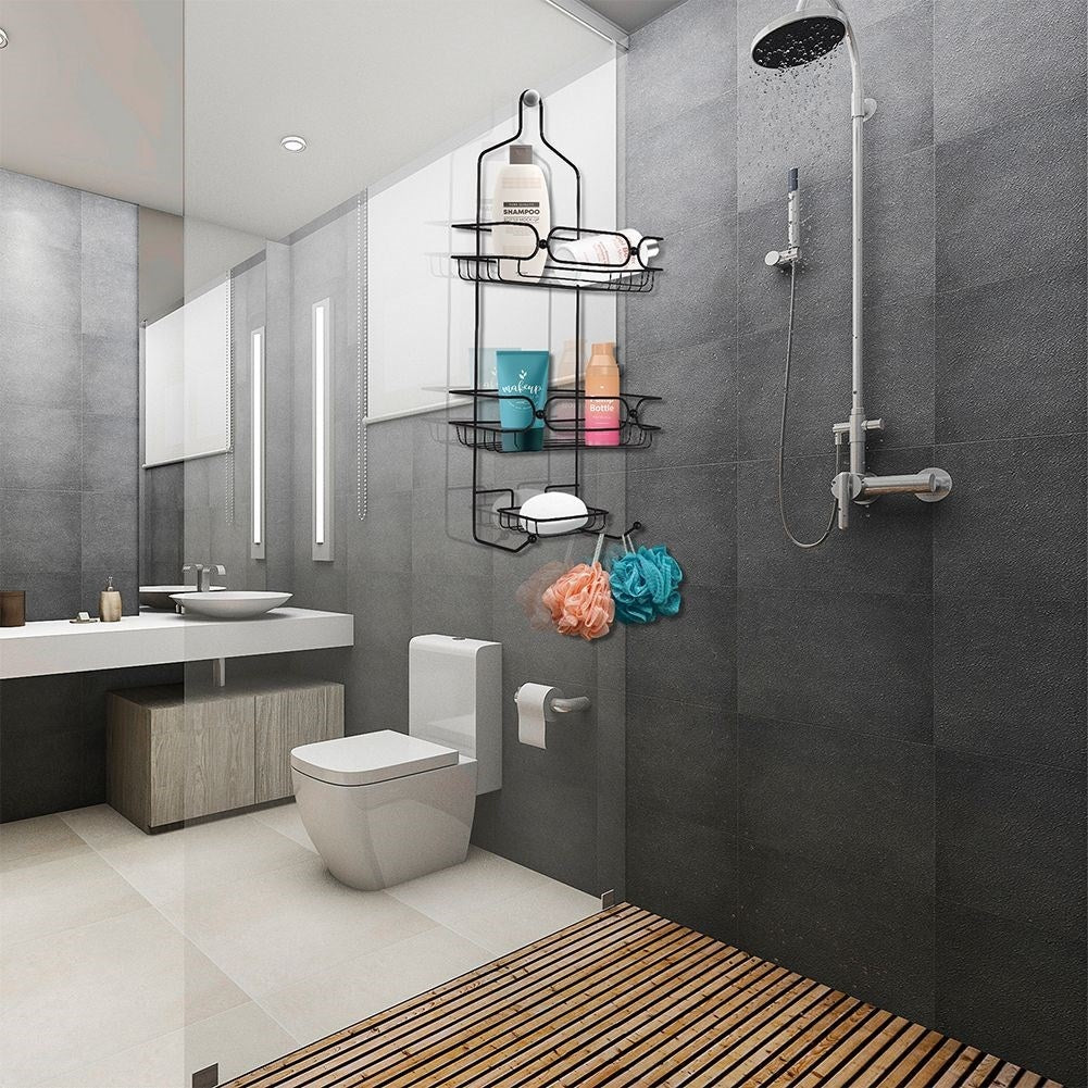 Practical metal shelf for bathroom storage without drilling
