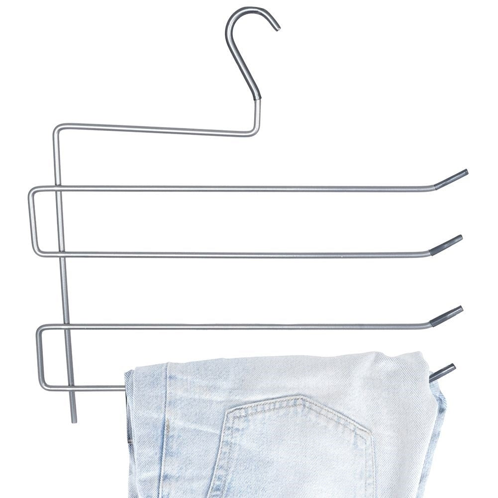 Practical metal trouser hanger for 4 pairs of trousers with plastic cover