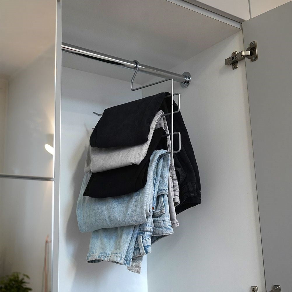 Practical metal trouser hanger for 4 pairs of trousers with plastic cover