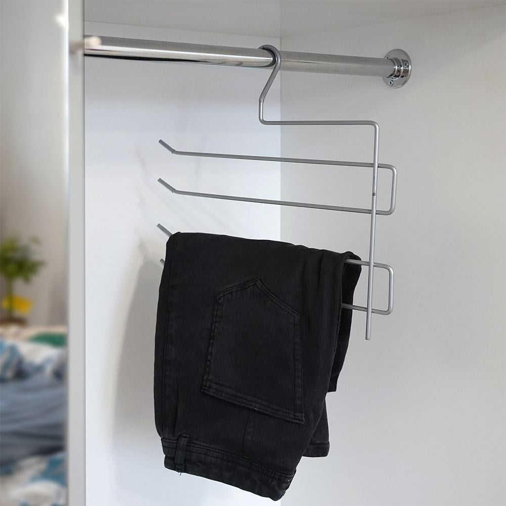 Practical metal trouser hanger for 4 pairs of trousers with plastic cover