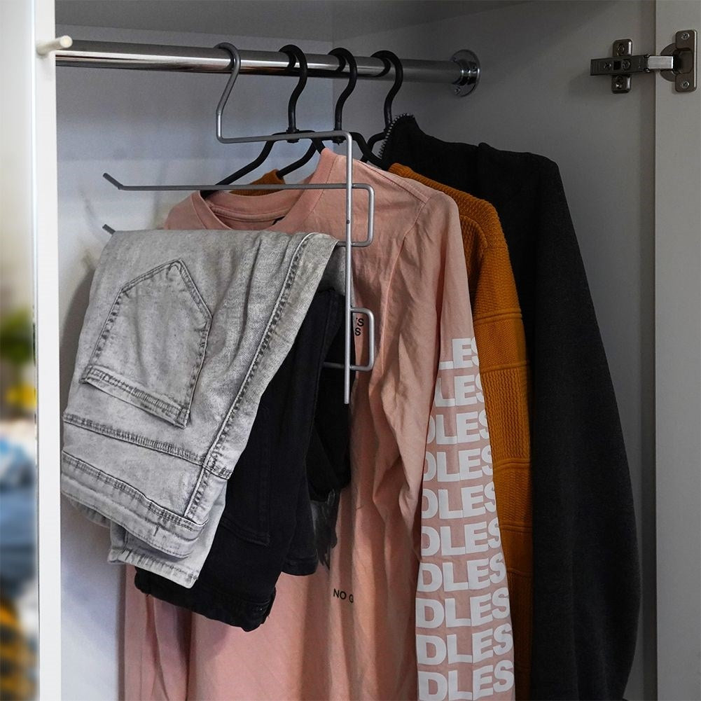 Practical metal trouser hanger for 4 pairs of trousers with plastic cover