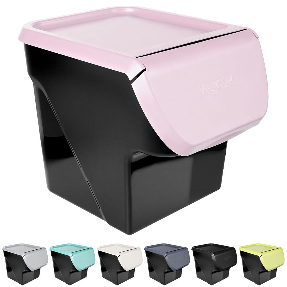 Practical plastic box for fruit and vegetables with an openable flap