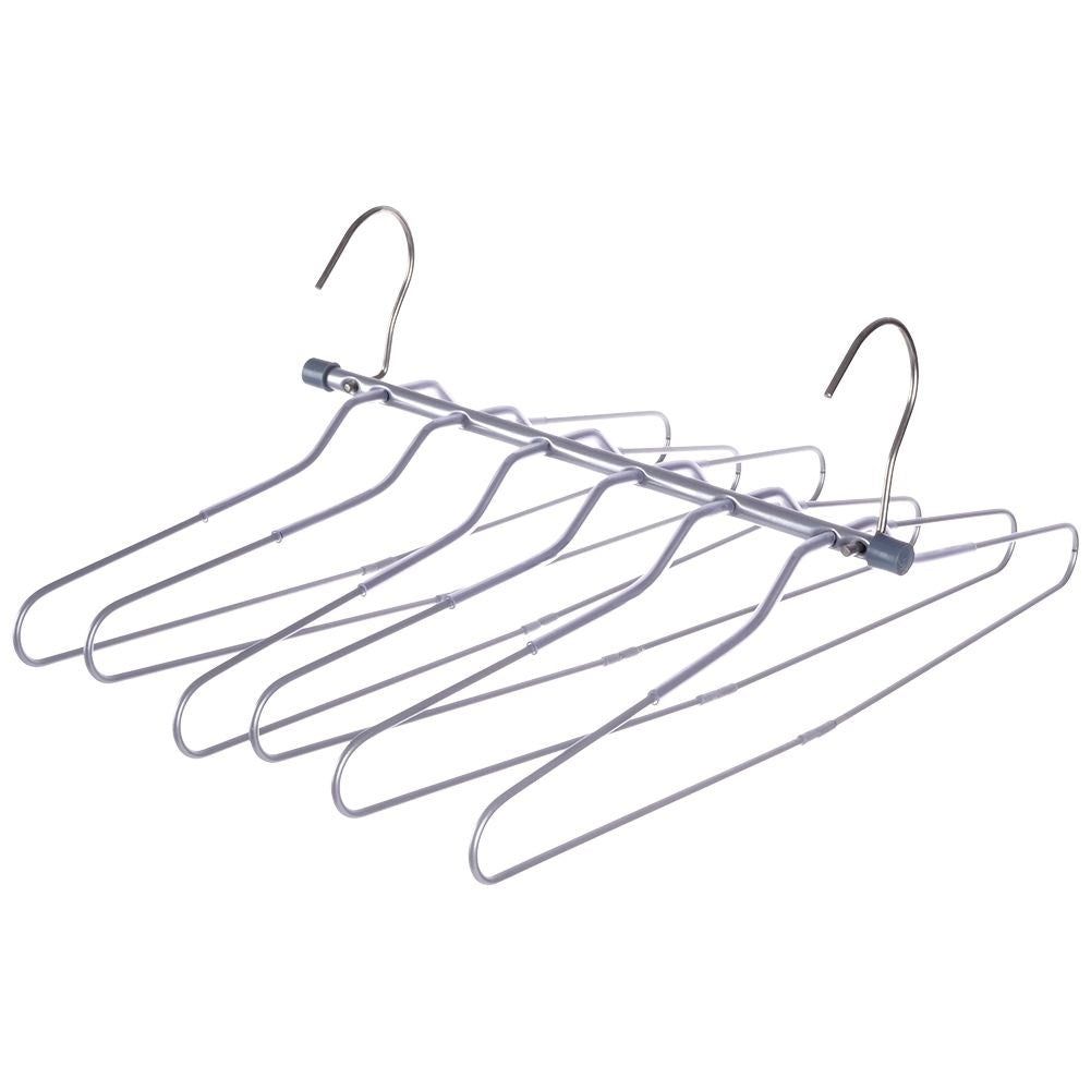 Practical robust metal clothes hanger for 6 garments with foldable hooks