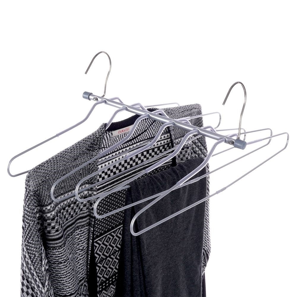 Practical robust metal clothes hanger for 6 garments with foldable hooks