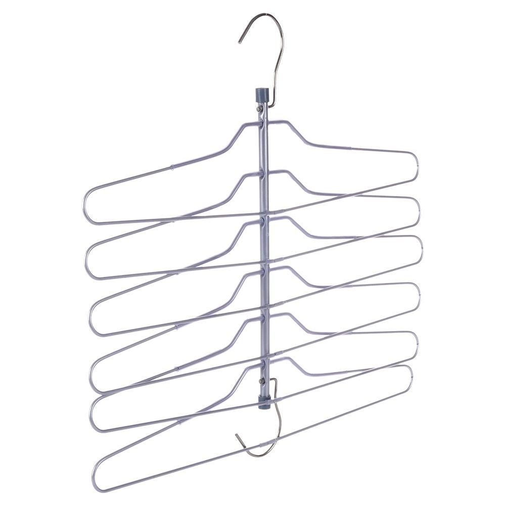 Practical robust metal clothes hanger for 6 garments with foldable hooks