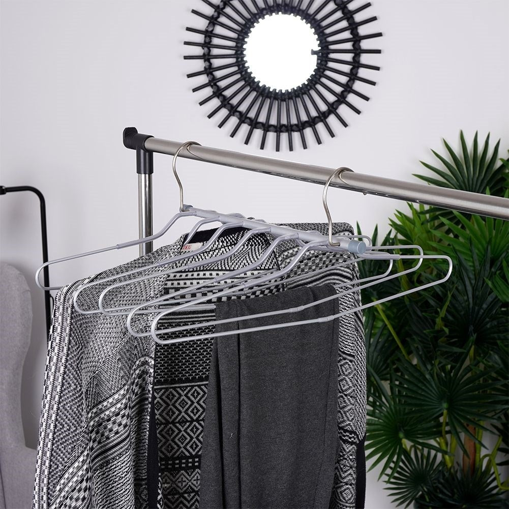 Practical robust metal clothes hanger for 6 garments with foldable hooks