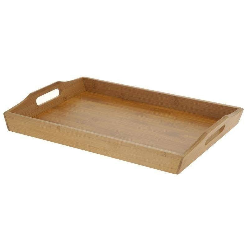 Practical serving tray with comfortable bamboo handles