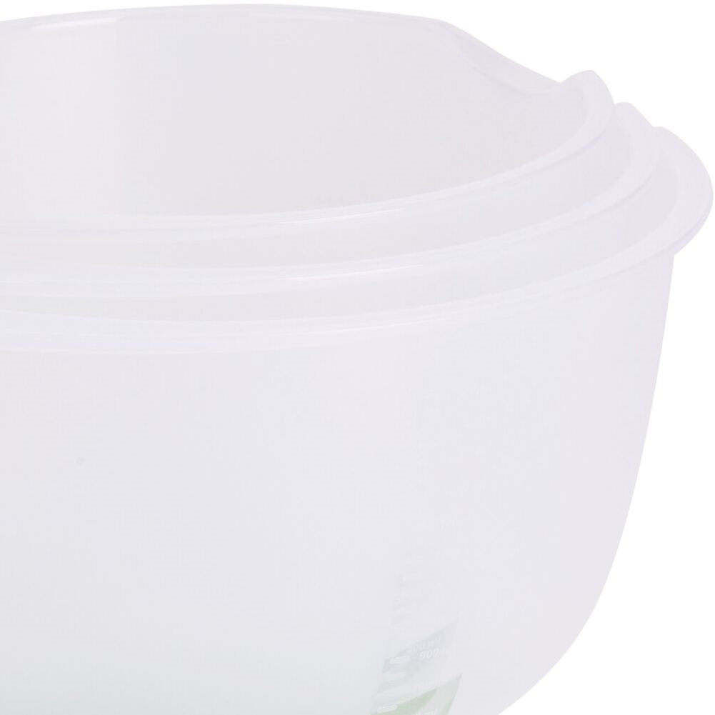 Practical set of kitchen bowls: handle, spout & measuring scale