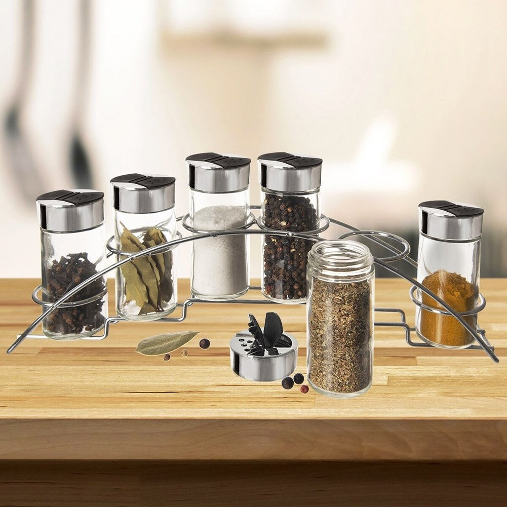 Practical spice rack with 6 containers and rack
