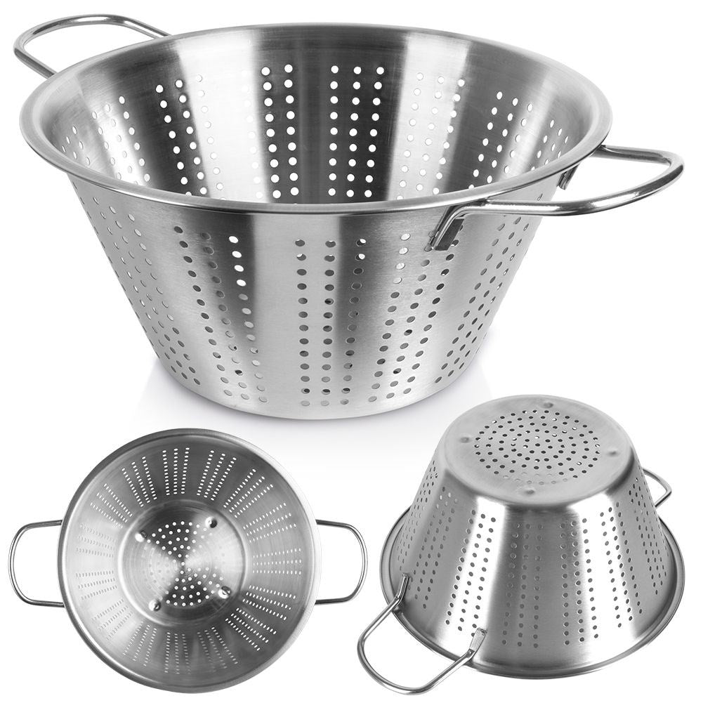 Practical stainless steel strainer with two handles, dishwasher safe