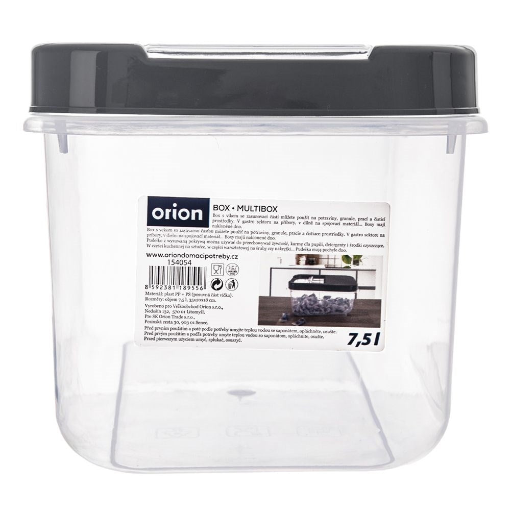 Practical storage box 7.5L with sliding lid, dishwasher safe