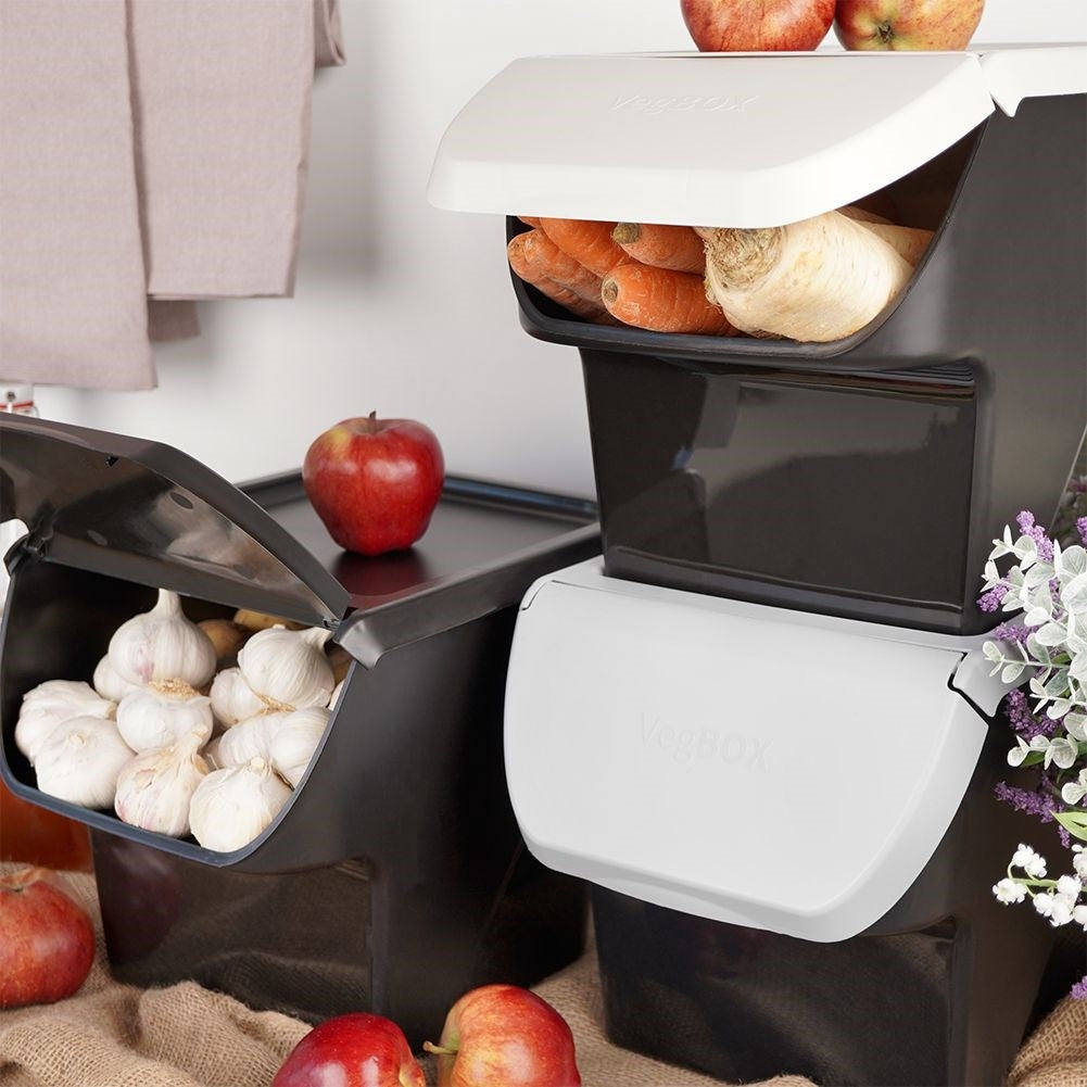 Practical storage box for fruit and vegetables with flap