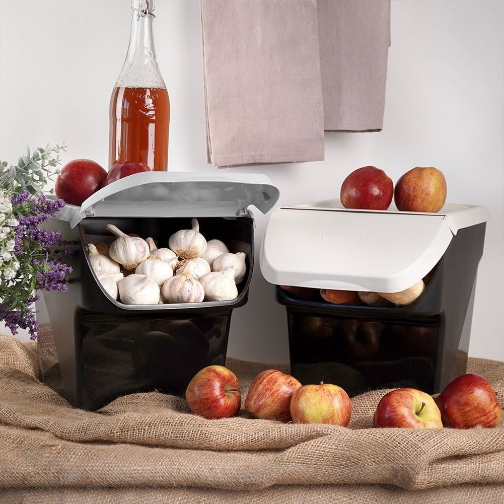 Practical storage box for fruit and vegetables with flap