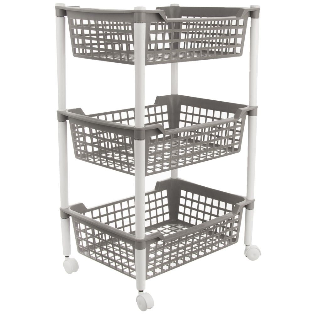 Practical three-level shelf on wheels for home and workshop