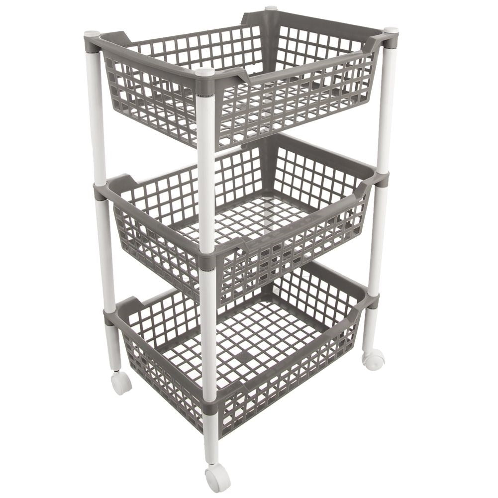 Practical three-level shelf on wheels for home and workshop