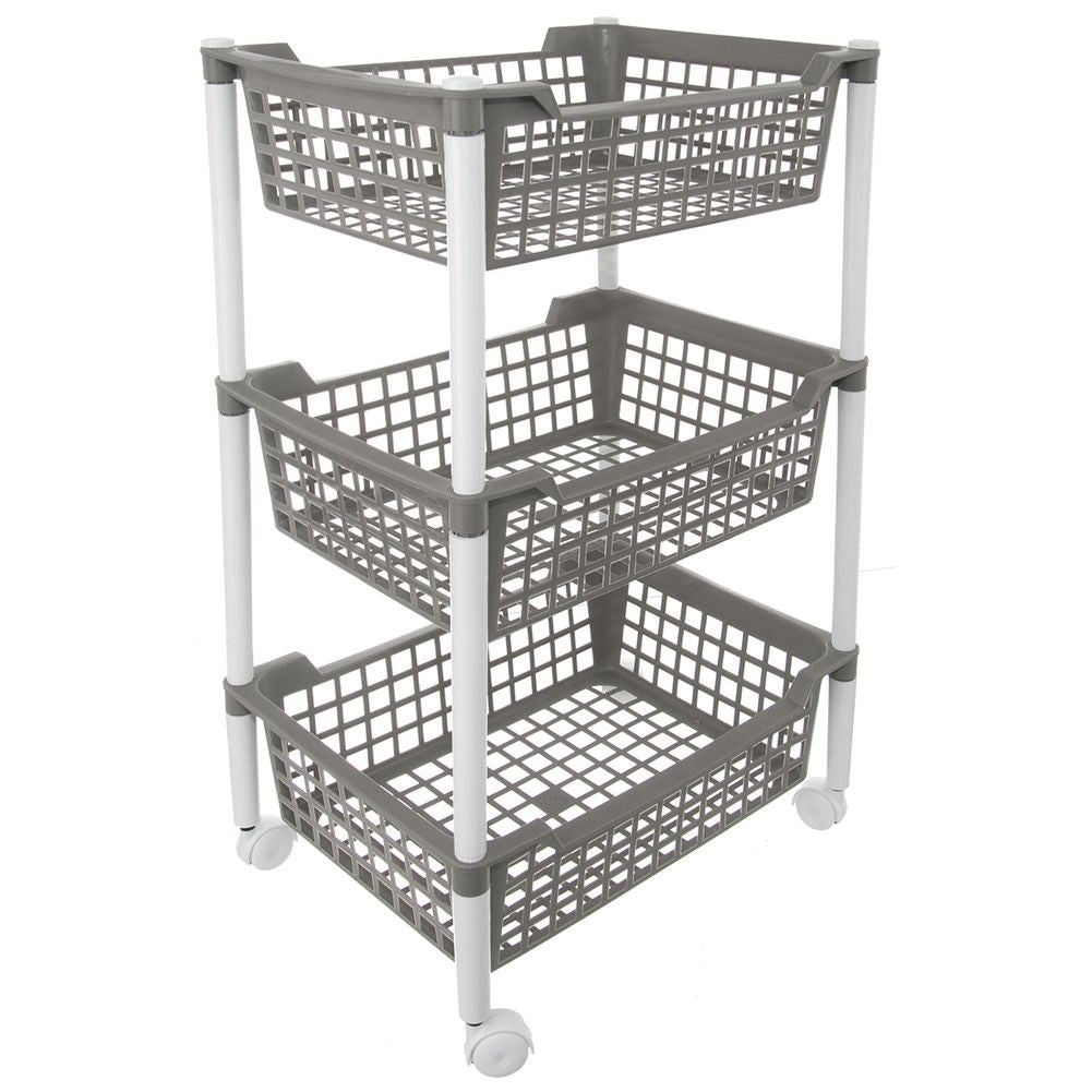 Practical three-level shelf on wheels for home and workshop