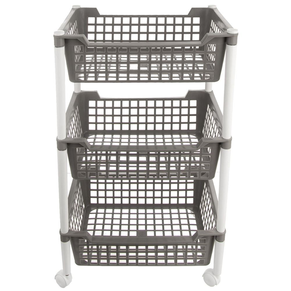 Practical three-level shelf on wheels for home and workshop