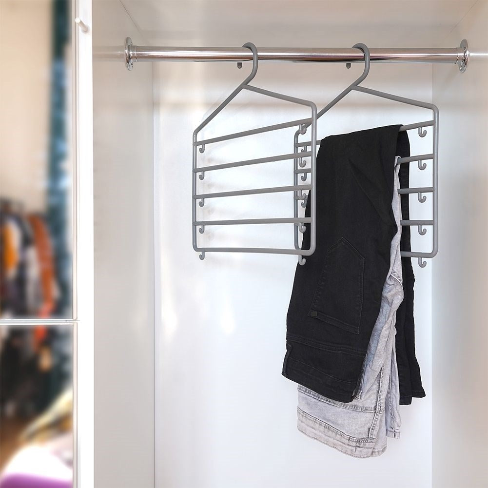 Practical trouser hanger for 5 pairs of trousers, set of 2