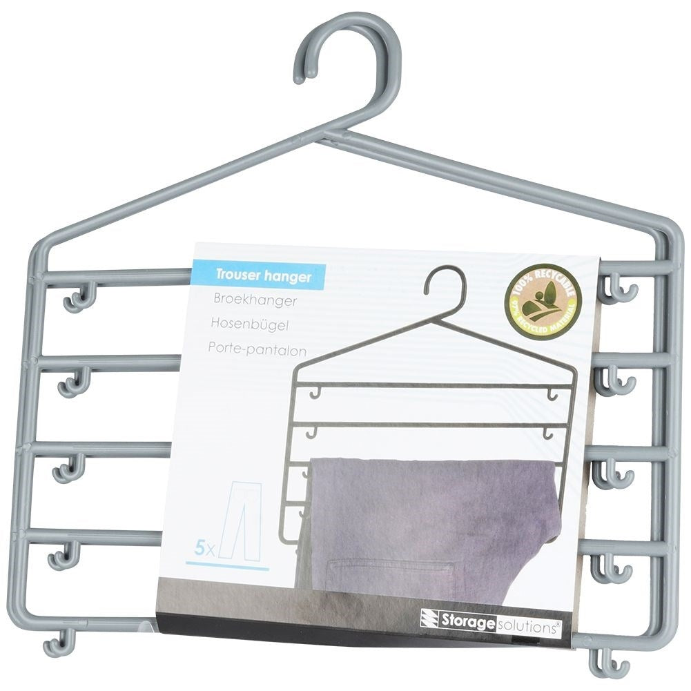 Practical trouser hanger for 5 pairs of trousers, set of 2