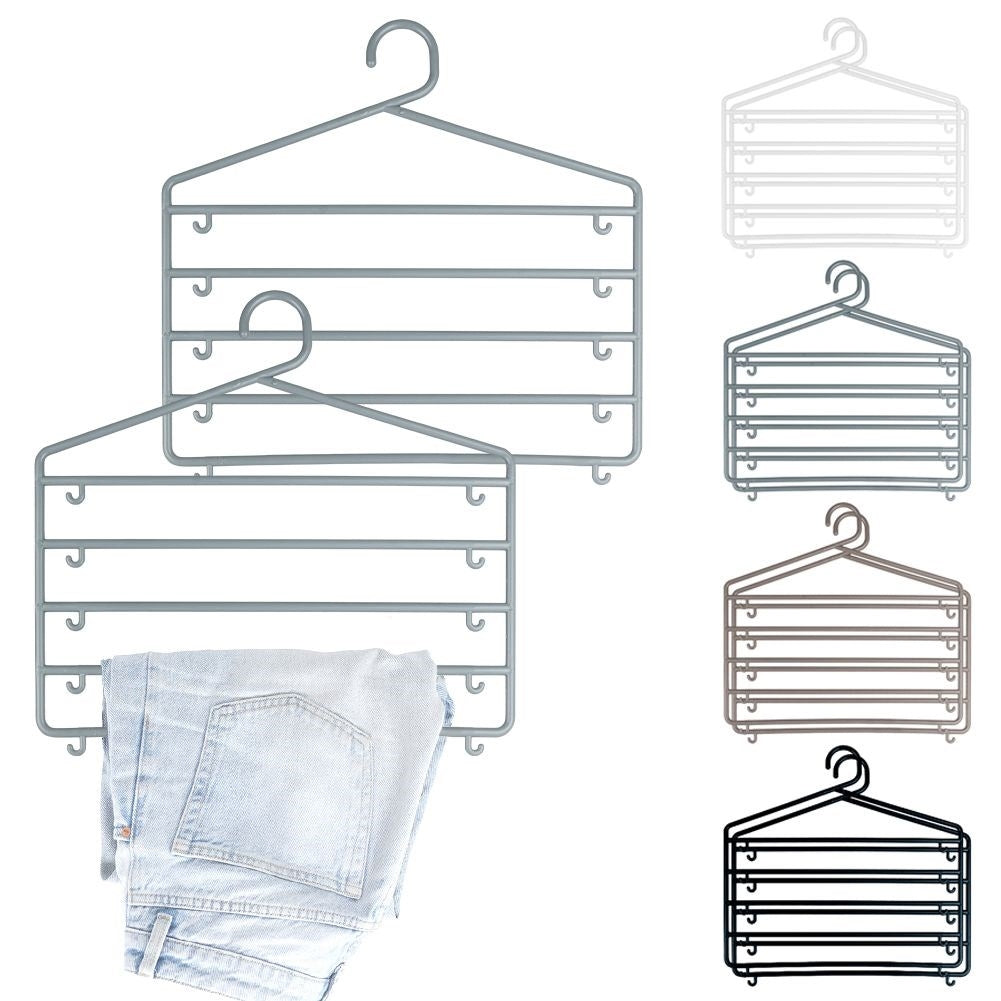 Practical trouser hanger for 5 pairs of trousers, set of 2