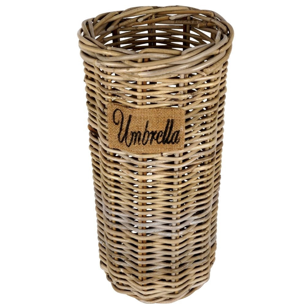 Practical umbrella stand in natural rattan, protects the floor.