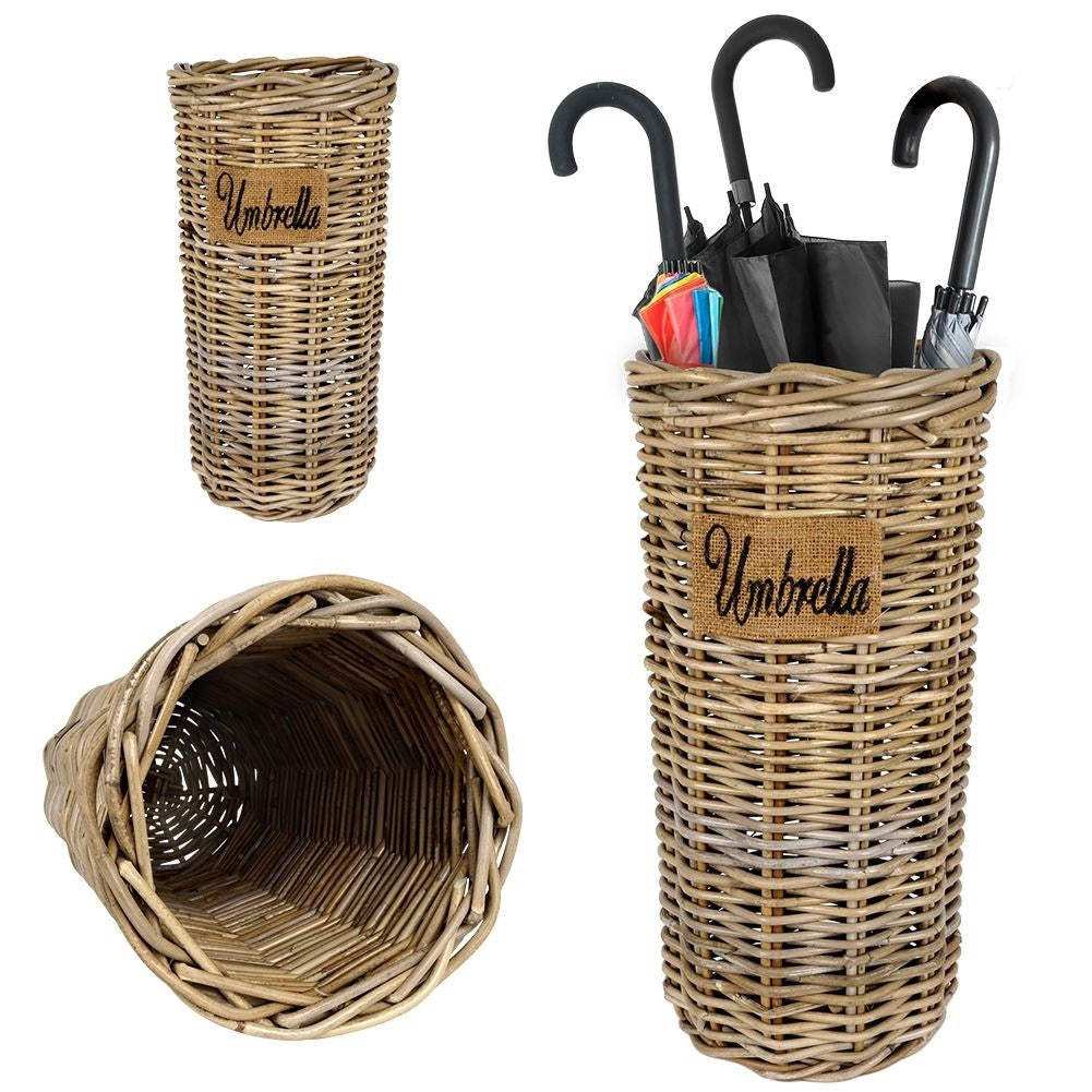 Practical umbrella stand in natural rattan, protects the floor.