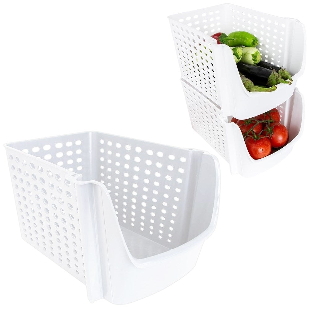 Practical white plastic basket for fruit and vegetables