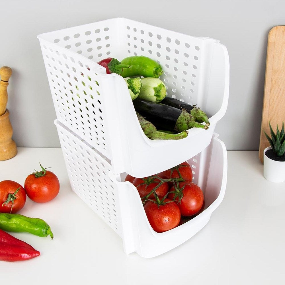 Practical white plastic basket for fruit and vegetables