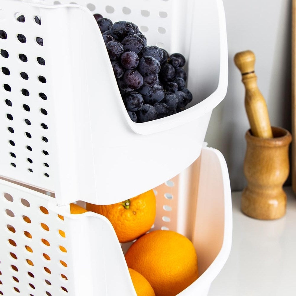 Practical white plastic basket for fruit and vegetables