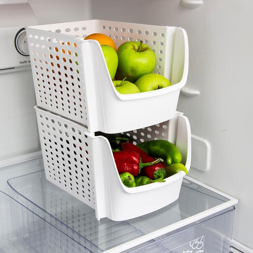 Practical white plastic basket for fruit and vegetables