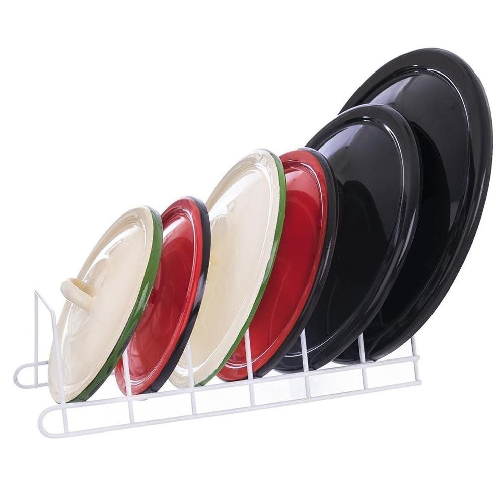 Practical white plate rack for 6 plates or lids