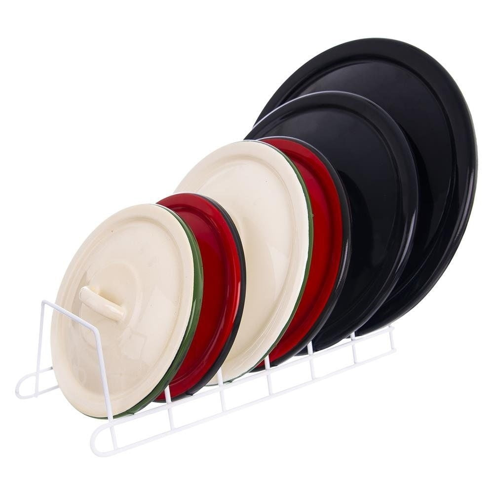 Practical white plate rack for 6 plates or lids