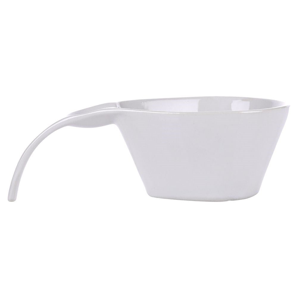 Practical white porcelain bowl 190 ml with handle, dishwasher safe