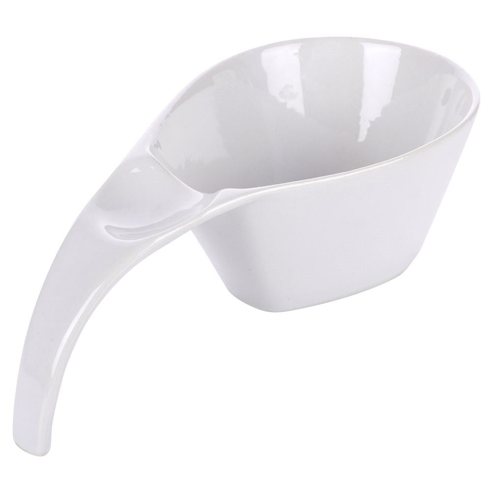 Practical white porcelain bowl 190 ml with handle, dishwasher safe