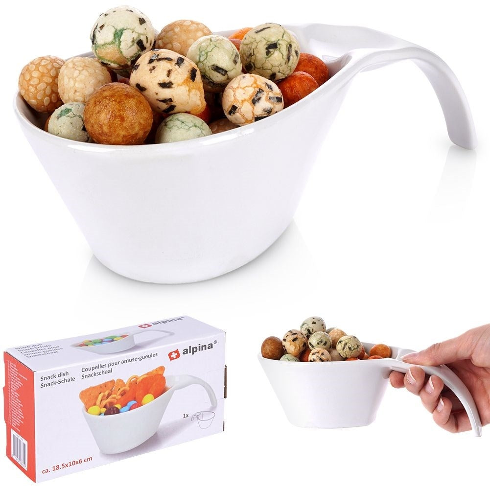 Practical white porcelain bowl 190 ml with handle, dishwasher safe