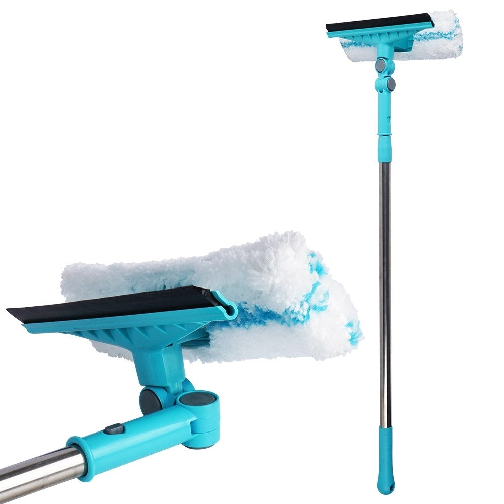 Practical window cleaning set with telescopic handle and 2-in-1 end