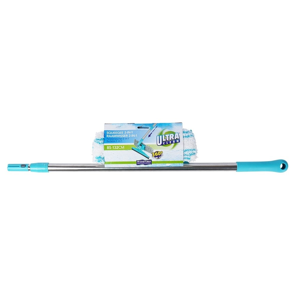 Practical window cleaning set with telescopic handle and 2-in-1 end