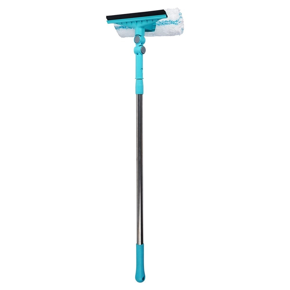 Practical window cleaning set with telescopic handle and 2-in-1 end