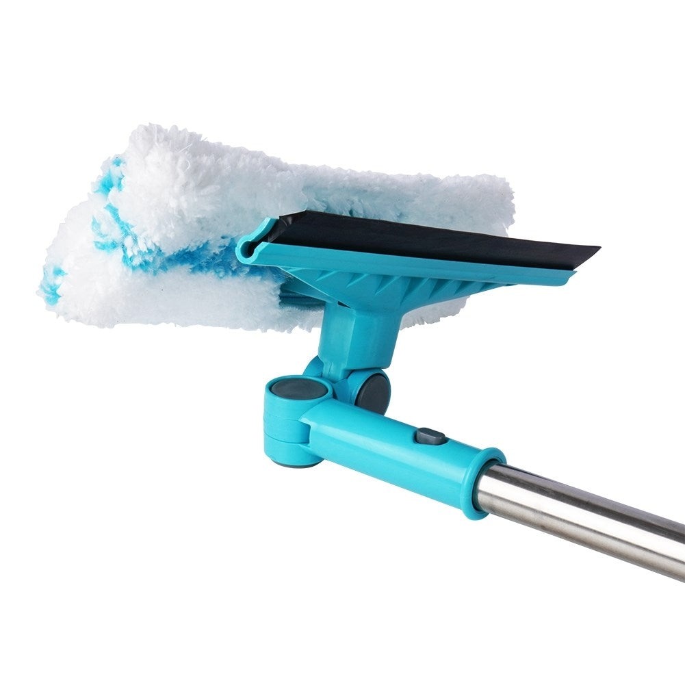 Practical window cleaning set with telescopic handle and 2-in-1 end