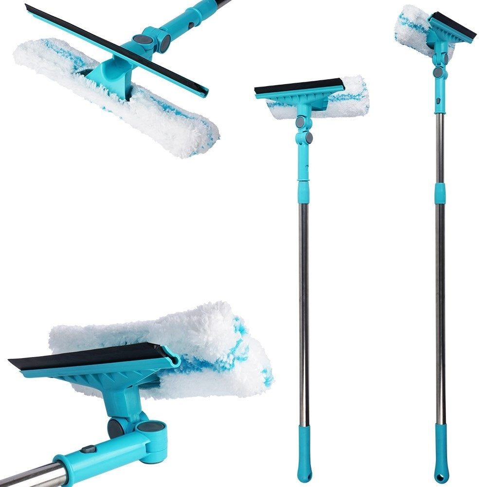Practical window cleaning set with telescopic handle and 2-in-1 end